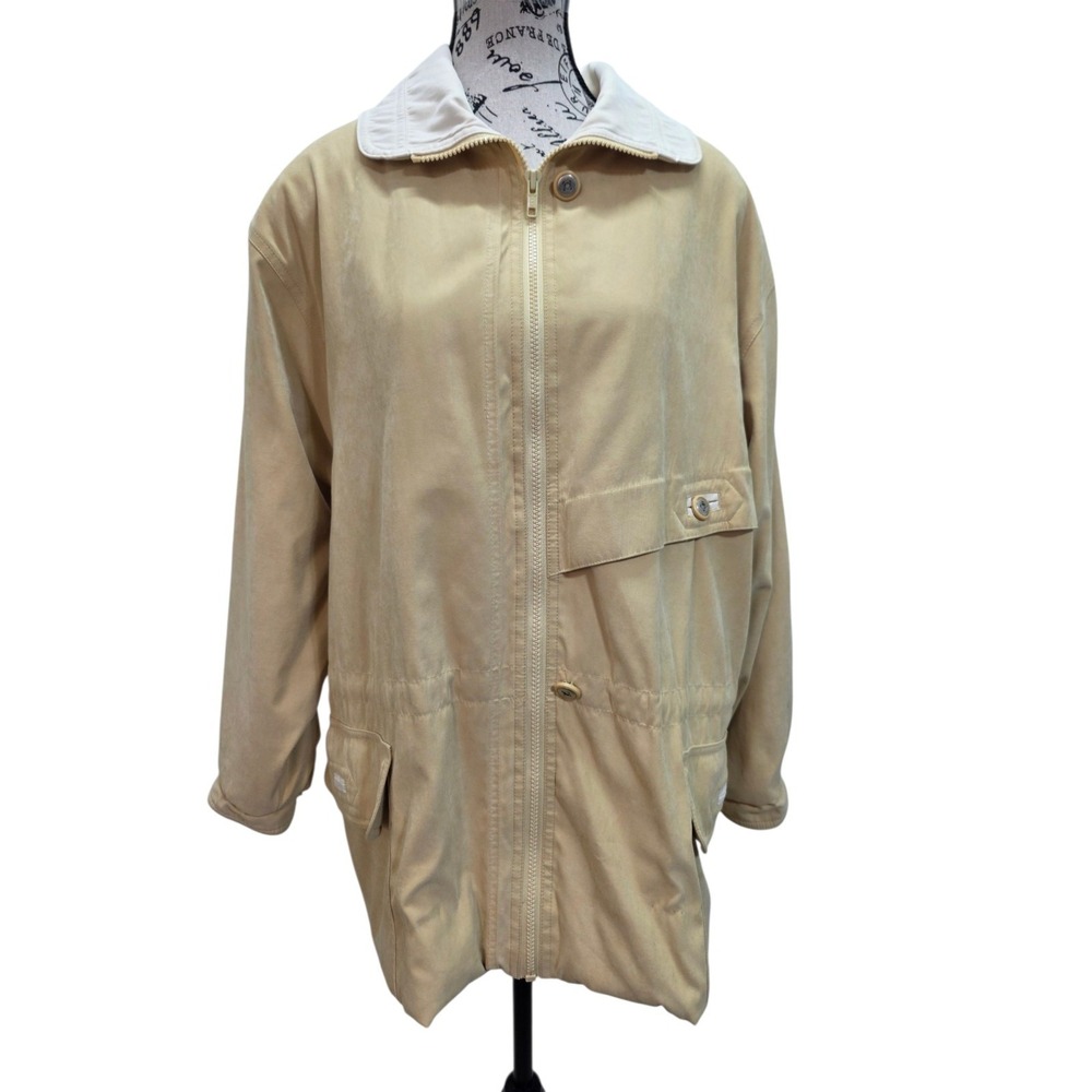 Larry Levine Vtg Microfibre Beige Utility Safari Jacket LFull Zip (Read)